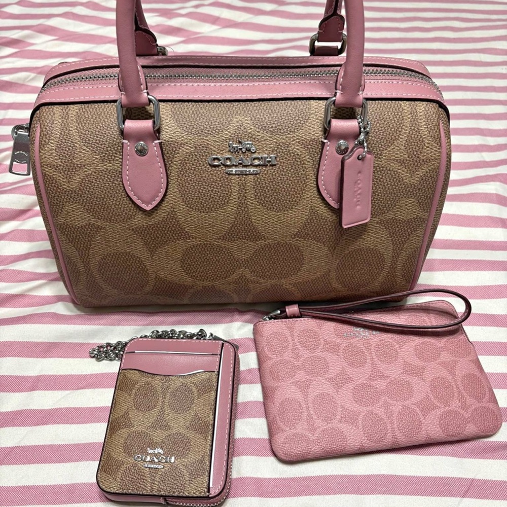 Coach Rowan Dusty Pink Signature Women's with matching wallet.